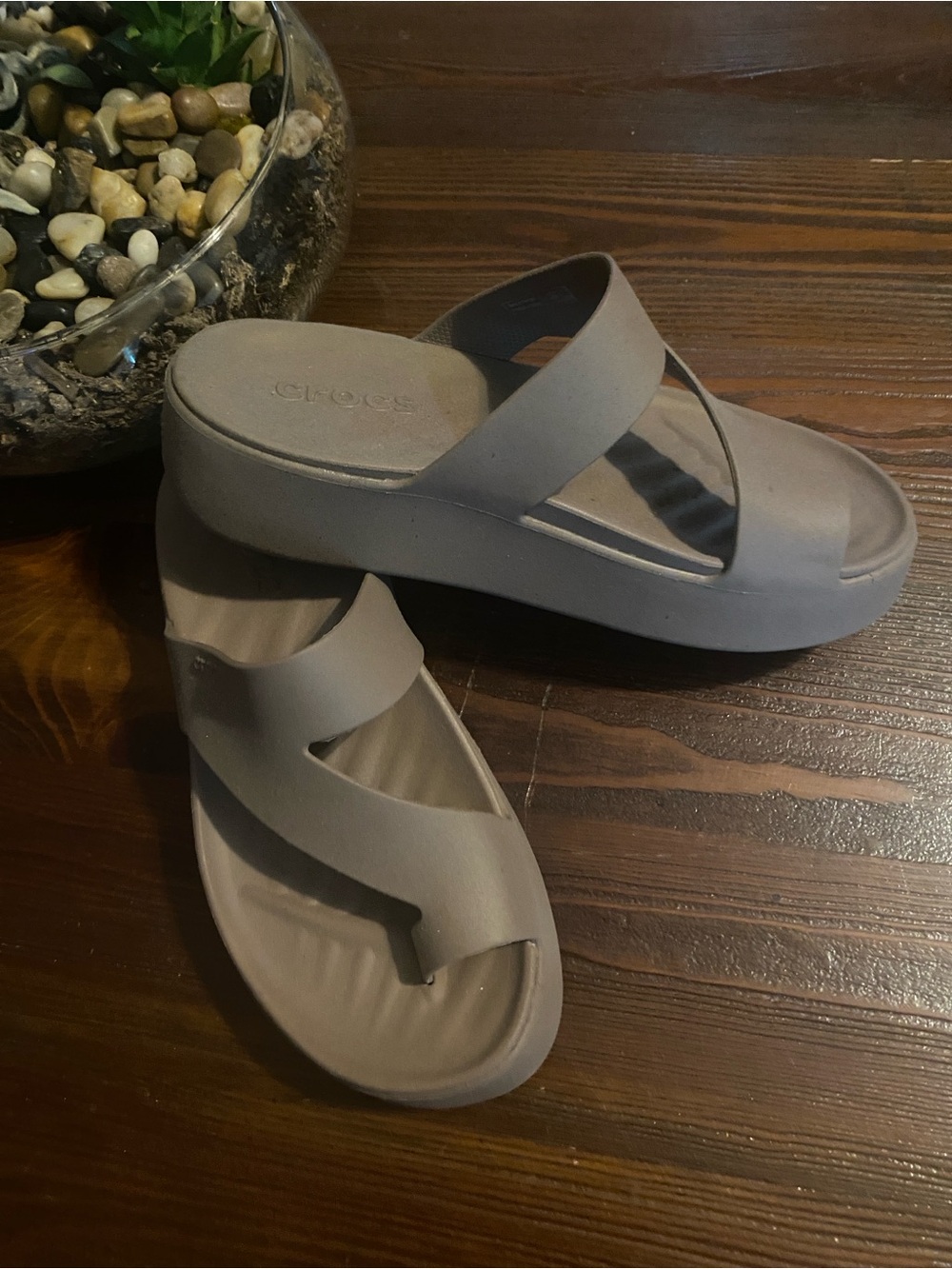 CROCS Women's  Platform Slide Sandals
Size: 5
Color: Truffle (brown)
Used